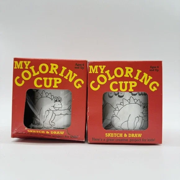 Vida Productions My Coloring Cup Dinosaur Made in USA Lot Of 2 Vintage New - Picture 1 of 6